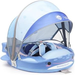 Mambobaby Baby Pool Float with Canopy & Tail Baby Swim Float Non-Inflatable Solid Baby Float Soft Waterproof Skin-Friendly Material Infant Swim Float for 3-24 Months Baby Boys Girls(Shark)