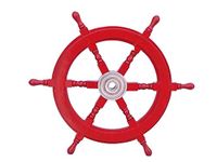 Handcrafted Model Ships Deluxe Class Dark Red Wood and Chrome Decorative Ship Steering Wheel 24" - Nautical Decoration by Handcrafted Model Ships LLC