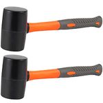 ZOENHOU 2 PCS 32 Oz Black Rubber Mallet Hammer, Solid Rubber Mallet Head with Non Slip Handle, Rubber Hammer for All Projects