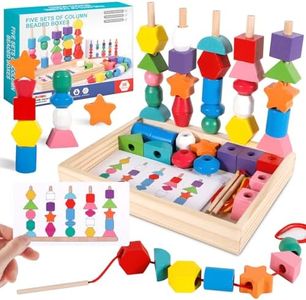 POWZOO Montessori Jouet,3 en 1 Jouets de Perles de laçage en Bois,Empilable y Enfiler Jouet,Tri Jouets,Développer la Pensée et Les Compétences Pratiques de Votre Enfant.pour Les 2 3 4 5 Ans et Plus.