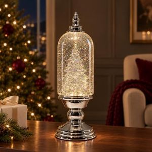 Holiday Decor Essentials 12" LED Glass Christmas Snow Globe Cloche Dome