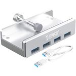 ORICO USB 3.0 Hub, USB Hub Clamp, Aluminum 4-Port USB Splitter with 4.92 FT USB Data Cable, Desktop Powered USB Hub for Monitors/Desks-Silver (Without Power Adapter)