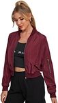 OYOANGLE Women's Lightweight Bomber Biker Jacket Zip up Windbreaker Crop Bomber Jacket Coat Maroon XS