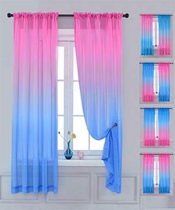 Yancorp Sheer Curtain Semi Bedroom Curtains 72 inches Length Linen Pink Blue Ombre Curtains Rod Pocket Drapes Girls Living Room Mermaid Bedroom Nursery Kids Window Decor, 1 Panel(Pink Blue, 40"x72")