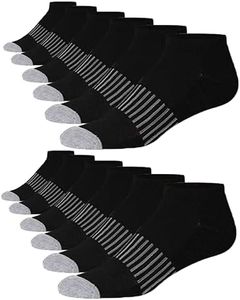 JAMES FIALLO Men's 12-Pairs Performance Low Cut Athletic Plain Black with Central Gray Stripes and White Toes Sport Socks, MS15-T1