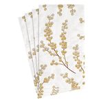 Caspari Berry Branches Paper Guest Towel Napkins in White & Gold - Four Packs of 15