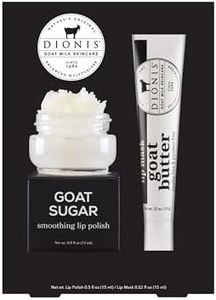 Dionis Goat Sugar Lip Scrub & Butter Overnight Lip Mask Kit - Goat Milk, Jojoba & Moringa Oils Moisturize & Repair Chapped Lips, Hydrate and Keep Moisture Locked In All Day, Original, 2PC