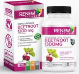 Renew Actives Organic Beetroot Supplement – High Potency Antioxidant for Heart Health, Energy, Immune Support, Fights Free Radicals & Oxidative Stress, Tested for Heavy Metals, Non-GMO, Made in Canada – 90 Vegan Easy-to-Swallow Capsules