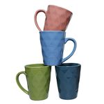 Anwaliya Matcha Series Ceramic Coffee Mug Set of 4 (300ml) Handcrafted Design Tea Cups Stackable, Chip Resistant, Large Serving Green Tea Cups, Diamond (Color May Vary)