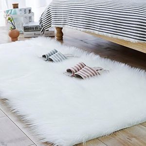 Carvapet 2.3x5 Luxury Ultra Soft Faux Sheepskin Rug – White Plush Area Rug, Bedside Floor Mat or Sofa Cover for Bedroom