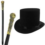 GrassVillage Victorian Style Adults/Kids Fancy Dress Set, Top Hat & Cane - PARTY, WORLD BOOK WEEK/HALLOWEEN KIT