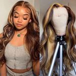 Honey Blonde Body Wave Lace Front Wigs Human Hair Pre Plucked 180 Density Highlight Ombre HD Transparent Lace Frontal Wigs Human Hair for Women 10A Glueless Wigs Human Hair with Baby Hair 22 Inch