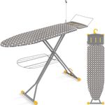 APEXCHASER Ironing Board, Extra Wide Iron Board with Bottom Storage Tray, Space Saver Ironing Boards with Iron Rest, Cord Holder, 7 Adjustable Height, Extra Thick Cover, 13x43 Yellow