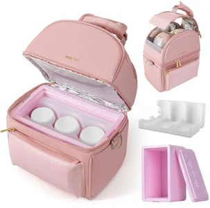 SUNVENO Breastmilk Cooler Bag with Detachable Insulation Box Double Decker Lunch Bag (Pink)