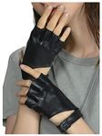 GSG SINCE 1998 Womens Genuine Leather Fingerless Gloves Unlined Sheepskin Half Finger Driving Gloves Black X-Large