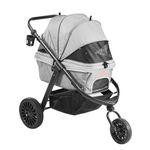 VEVOR Pet Stroller, 3 PU Wheels Dog Stroller Rotate with Brakes, 75 lbs Weight Capacity, Puppy Stroller with Pet Pad, Storage Basket and External Cup Holder, for Small to Medium Sized Dogs, Grey