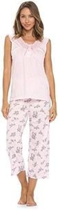 Casual Nights Women's Lace Sleeveless Top and Capri Bottom Sleepwear Pajama Set - Pink - 4X-Large