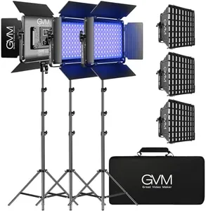 GVM RGB LED Video Light, Photography Lighting with APP Control, 1000D Video Lighting Kit for YouTube Studio, 3 Packs Led Panel Light, 3200K-5600K, 8 Kinds of The Scene Lights, CRI 97 (3 Packs 1000D)