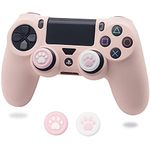 Controller Skin for PS4, BRHE Anti-Slip Grip Silicone Cover Protector Case Compatible with Playstation 4 Slim/PS4 Pro Wireless/Wired Gamepad Controller with 2 Cat Paw Thumb Grip Caps (Sakura Pink)