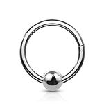 Pierced Owl 16G Ball Center Stainless Steel Hinged Segment Ring for Septum, Nostril, Lip, and Ear Piercings (5/16" - Steel)