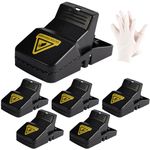 Rat Traps - 6 x Large Heavy Duty Humane Rat Traps That Kill Instantly Reusable Rodent Control Mouse Traps with 1 Pair of Gloves