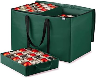 ZOBER Christmas Ornament Storage Box - Stores 200 3" Ornaments with Individual Trays - Tear Proof 600D Oxford Fabric - ornament organizer storage box, Durable Christmas Containers Holder - Green