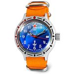 VOSTOK | Men’s Amphibian Submarine Commander Russian Military Style Diver Watch | WR 200 m | Model 420289, 420289 orange, Military