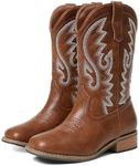 Atsroel Cowboy Boots Square Toe Kids Boots Embroidered Western Boots Cowgirl Boots For Toddler/Little Kid/Big Kid, A-brown, 13 Toddler