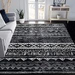 Leesentec Area Rugs for Living Room Anti-Skid Carpet Bedroom Luxury Imitation Cashmere Rug Multi-Functional Large Rectangle Indoor Modern Rugs (White Black, 6.5×8.2 ft (200×250 cm))