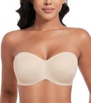 Lemorosy Women's Strapless Bra for Large Bust Full Support Non-Slip Minimizer Underwire Unlined Bandeau Bra(Beige,36DDD)