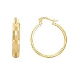 14K Gold Reflective Rectangular Hoop Earrings, Diameter 22mm