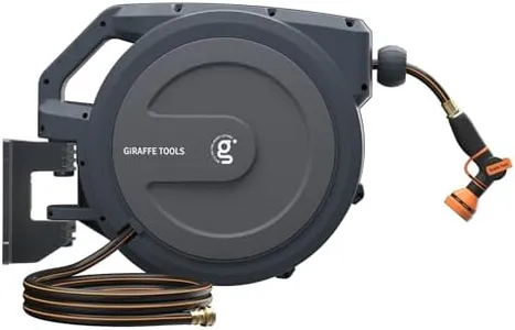 Giraffe Tools AW30 1/2MB Retractable Garden Hose Reel 1/2" x 100 ft PRO Metal Bracket, Heavy Duty, Any Length Lock Hose Reel, 100 ft, Dark Grey