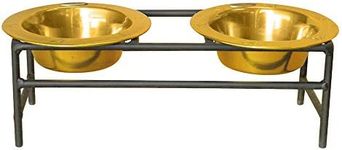 Platinum Pets Double Diner Feeder with Stainless Steel Cat/Puppy Bowls, .75 cup/6 oz, 24 Karat Gold