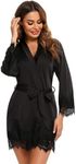 RSLOVE Women Satin Robe Lace Trim K