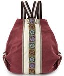 Women Canvas Backpack Daypack Casual Shoulder Bag, Vintage Heavy-duty Anti-theft Travel Backpack (Bean Red)