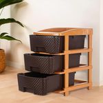 Kuber Industries 3-Layer & 53 Ltr Plastic Drawer Storage Organiser | Modular Kitchen & Toy Organizer For Kids Room | Chocolate Brown