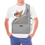 SlowTon Pet Dog Sling Carrier, Hands Free Papoose Small Animal Puppy Travel Bag Tote Breathable Mesh Hard Bottom Support Adjustable Padded Strap Front Pocket Machine Washable(Grey,for Dog Below 6lb)