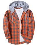 JACKETOWN Men's Hooded Check Shirts Long Sleeve Button Down Lumberjack Casual Regular Fit Cotton Work Checked Plaid Shirt with Chest Pocket