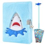 PJDRLLC Shark Diary for Boys with Lock and Keys, Kids Journal Travel Notebook for 6-10, Cute Secret Diary with Shark Pen, Stickers, Practical Gift for Birthday Easter, Prizes for Students