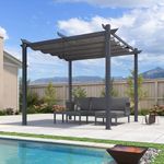 PURPLE LEAF 10' X 10' Outdoor Dark Grey Frame Retractable Pergola with Sun Shade Canopy Patio Metal Shelter for Garden Porch Beach Pavilion Grill Gazebo Modern Yard Grape Trellis Pergola, Grey