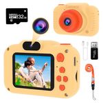 GlobalCrown Kids Camera,Mini Rechargeable Childrens Digital Camera,Video Camcorder Gifts for Boys Girls 3 4 5 6 7 8 Age,HD Video Dual lens selfie Camera Toys for Outdoor Play(32GB Card Included)