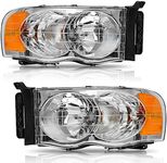 AUTOSAVER88 Headlight Assembly Compatible with 2002 2003 2004 2005 Dodge Ram 1500/03 04 05 Ram 2500 3500 Pickup Truck OE Style Replacement Headlamps Chrome Housing with Amber Reflector Clear Lens