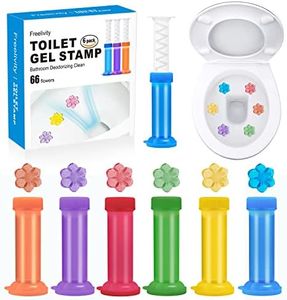 Freelivity Toilet Gel Stamp, 6 Pcs/66 Count Fresh Flower Stamp Toilet Gels Long-lasting Fragrance Bathroom Deodorizing Clean, Includes Dispenser and Gel