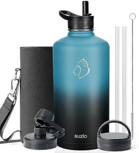 BUZIO Gallon Water Bottle Insulated with straw and 3 lids, 128 oz Water Jug Large Vacuum Stainless Steel Metal Flask, Leak Proof & BPA-Free, Cold for 48 Hrs, Indigo Crush