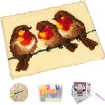 DIY Latch Hook Kits Hand Craft Embroidery DIY Tapestry Carpet Rug Making Three Cute Robin Birds Adults And Children Gift And Activity,Beige,52 * 38cm/20 * 15 in