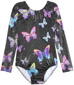 HOZIY Gymnastics Leotards for Toddler Girls Long Sleeve 2t 3t 18-24 Months Black Rainbow Colorful Multicolored Butterfly Sleeved Kids Leo Tumbling Outfits Sparkle Glitter