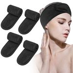 Spa Headband, 4Pcs Makeup Headbands for Women & Girls Non-Slip Adjustable Magic Sticker Skincare Headband for Washing Face Shower Facial Mask Yoga Sports (Black)