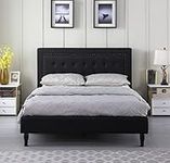 Home Life Athena Premiere Classics Upholstered Linen Cloth Platform Bed Button Tufted 43.5" Tall Headboard Mattress Foundation Easy Assembly Black Full Bed211