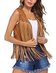 Hippie Vest for Women Loose Fit Rivets Long Tassel Cowgirl Sleeveless Cardigan Light Coffee S