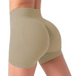 OUDOTA Cycling Shorts Women Seamless High Waisted Gym Shorts Butt Lifting Tummy Control Biker Shorts for Yoga Sports Running Hiking Khaki,S